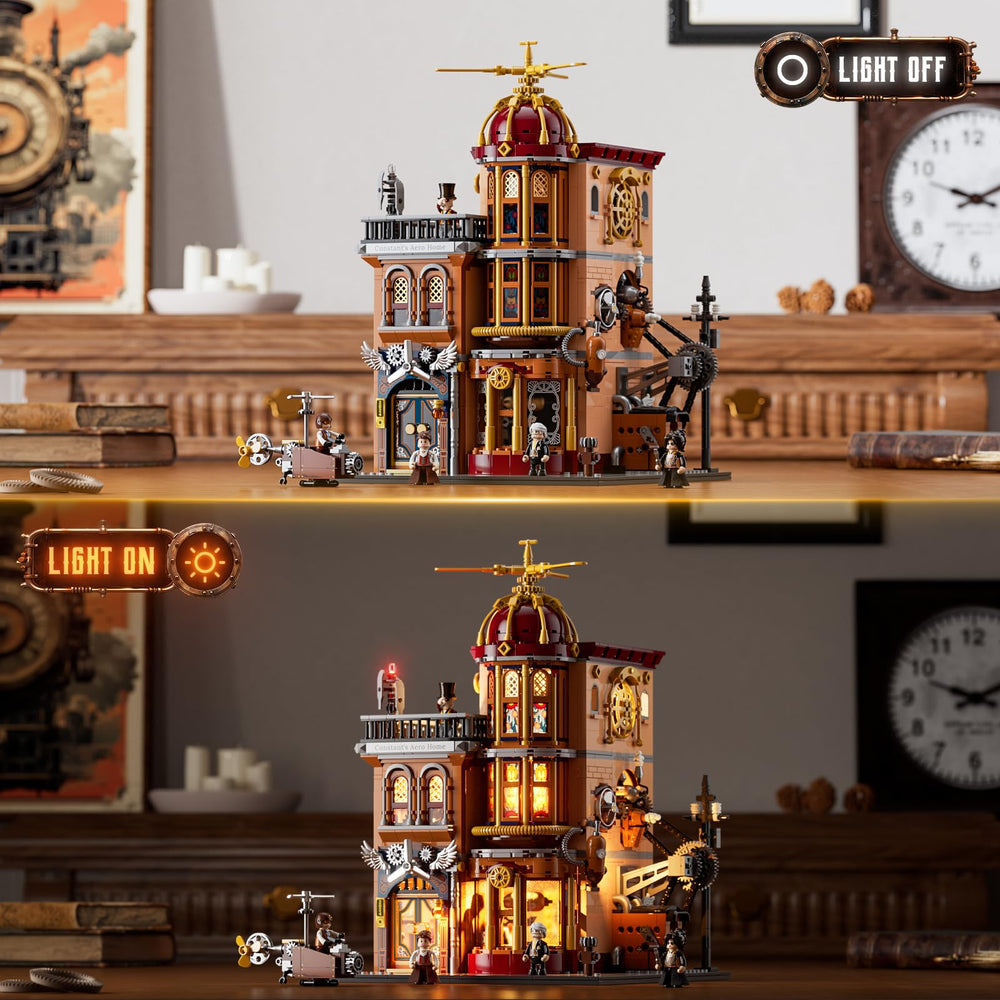 Lumibricks stained-glass windows detail adds color and tactile craft aesthetic.