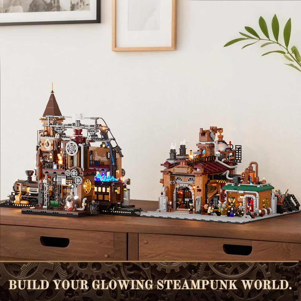 Lumibricks Steampunk Ore Factory gated entrance highlighting grand Victorian-industrial look.