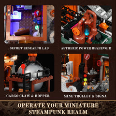 Lumibricks Steampunk Ore Factory minecart track showcasing interactive transport.