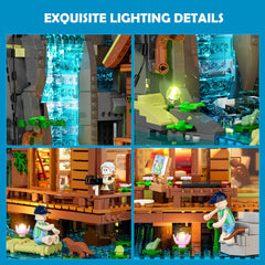 Lumibricks waterfall-cabin interior floor two with bed couch for viewing comfort