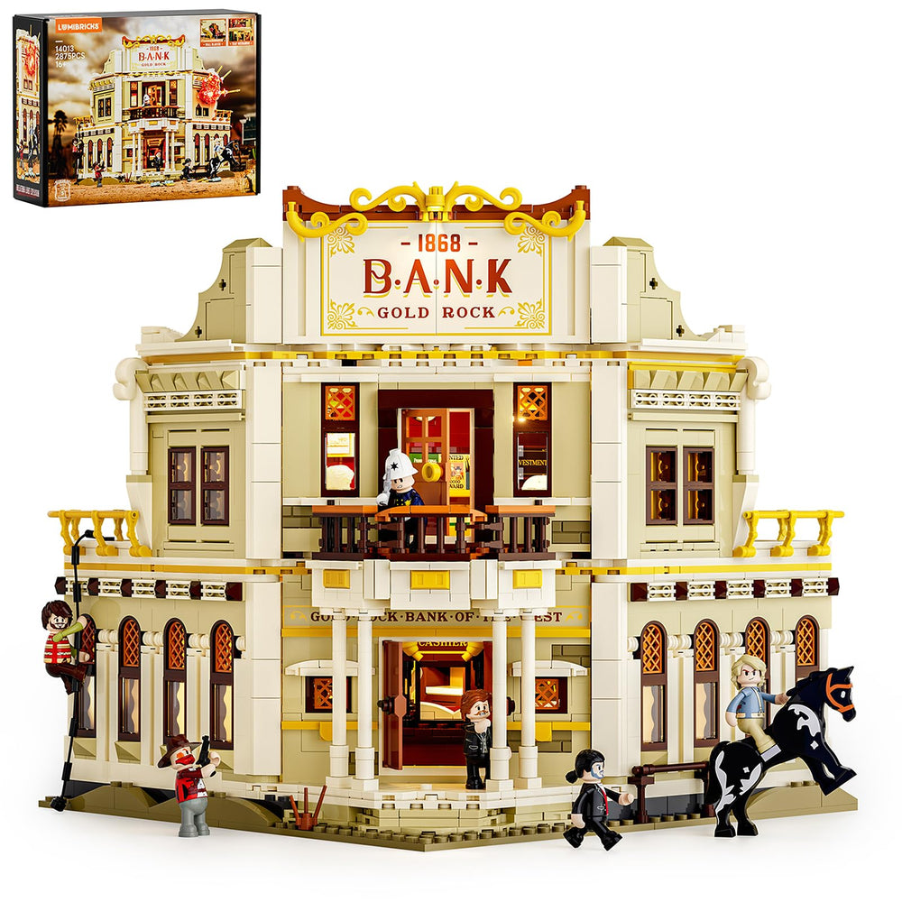 Lumibricks Western Bank Heist exterior for dramatic display and frontier storytelling.