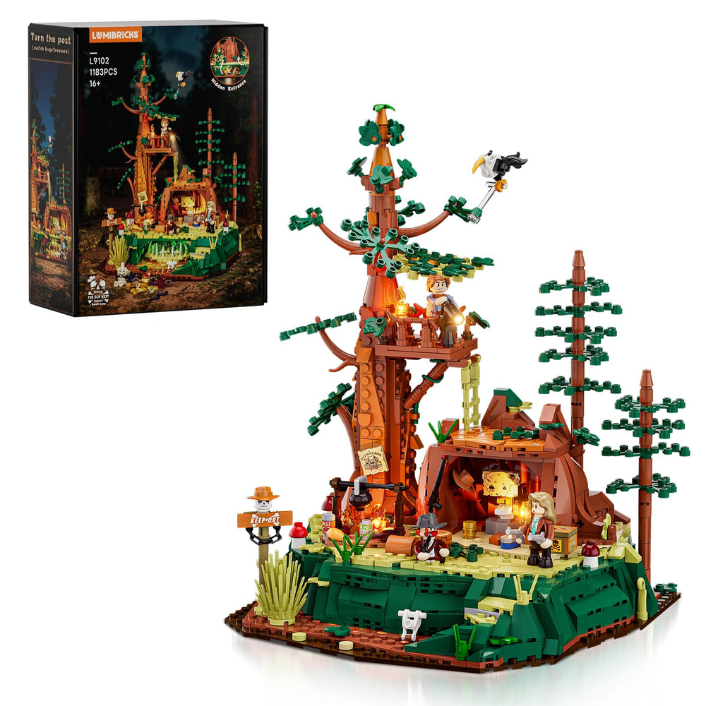 Lumibricks Western Sequoia bandit outpost front view for dramatic diorama display