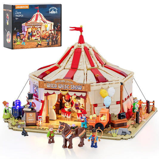 Lumibricks glowing tent lights illuminate the Wild West show for night displays