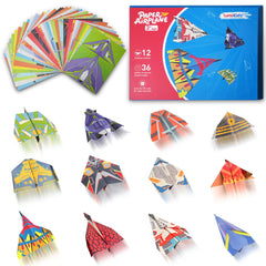 Lumikidz Paper Airplane Kit showing 12 designs for flight fun.
