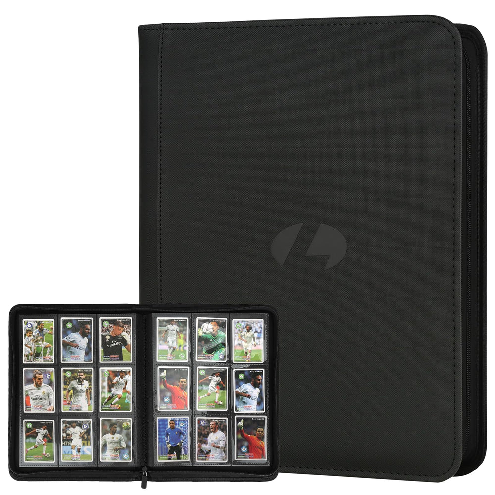 LUNNSHO trading card binder front cover in black with premium PU leather, durable look