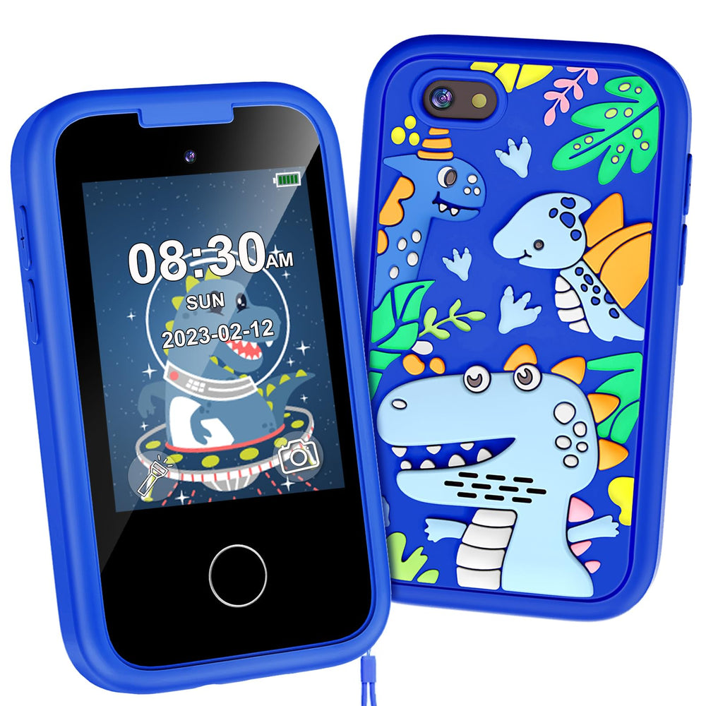 Luoba Kids Phone blue front view, compact 2.8-inch touchscreen for learning and play.