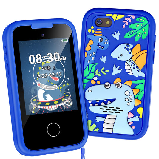 Luoba Kids Phone blue front view, compact 2.8-inch touchscreen for learning and play.