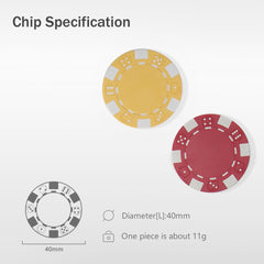LUOBAO 39mm diameter poker chips ideal for tournament-style setups.