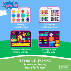 LUPPA Peppa Pig Busy Board pocket feature helps organize items during travel.