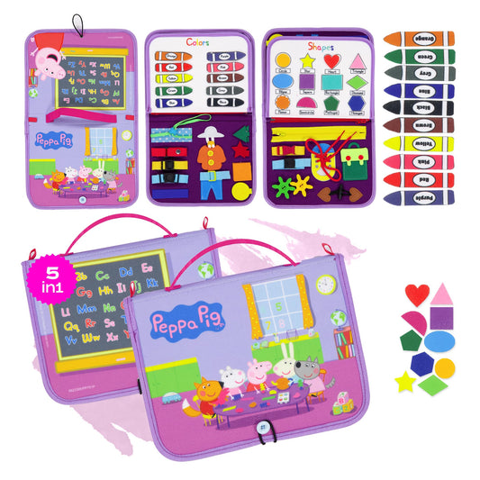 LUPPA Peppa Pig Busy Board zipper for on-the-go fine motor practice and exploration.