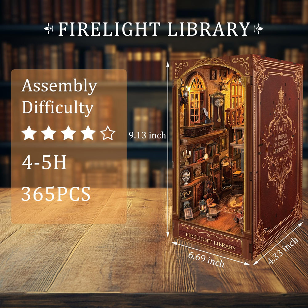 Luuwik Firelight Library Nook assembly shows pre-cut parts for easy DIY