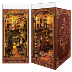 Luuwik Firelight Library Nook glow enhances cozy shelf ambiance