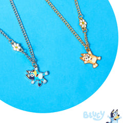 LUV HER Bluey BFF necklaces close-up, vivid charms and safe non toxic materials