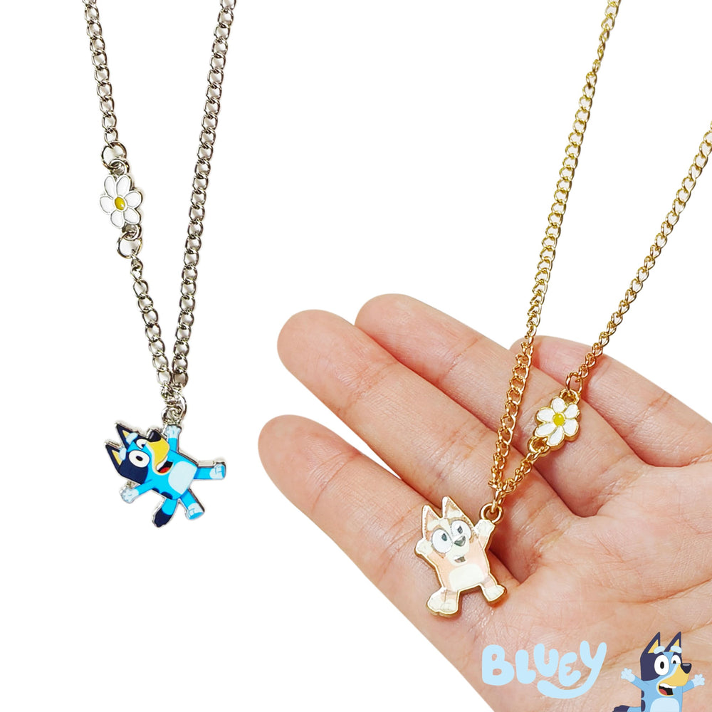 LUV HER Bluey BFF necklaces worn by kids, durable craftsmanship for everyday adventures
