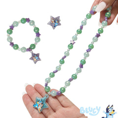 LUV HER Bluey bead necklace close-up, bright colors and smooth beads.