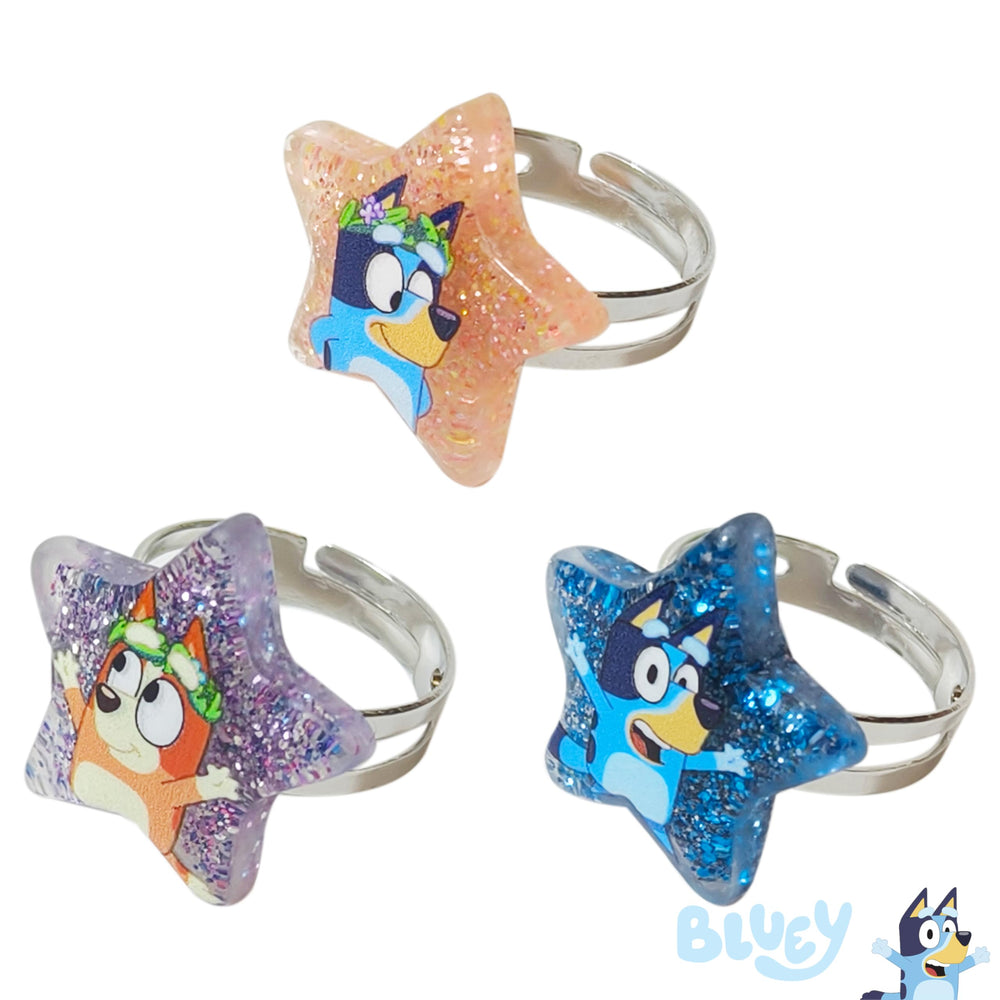 LUV HER Bluey rings closeup suited for little fingers during pretend play