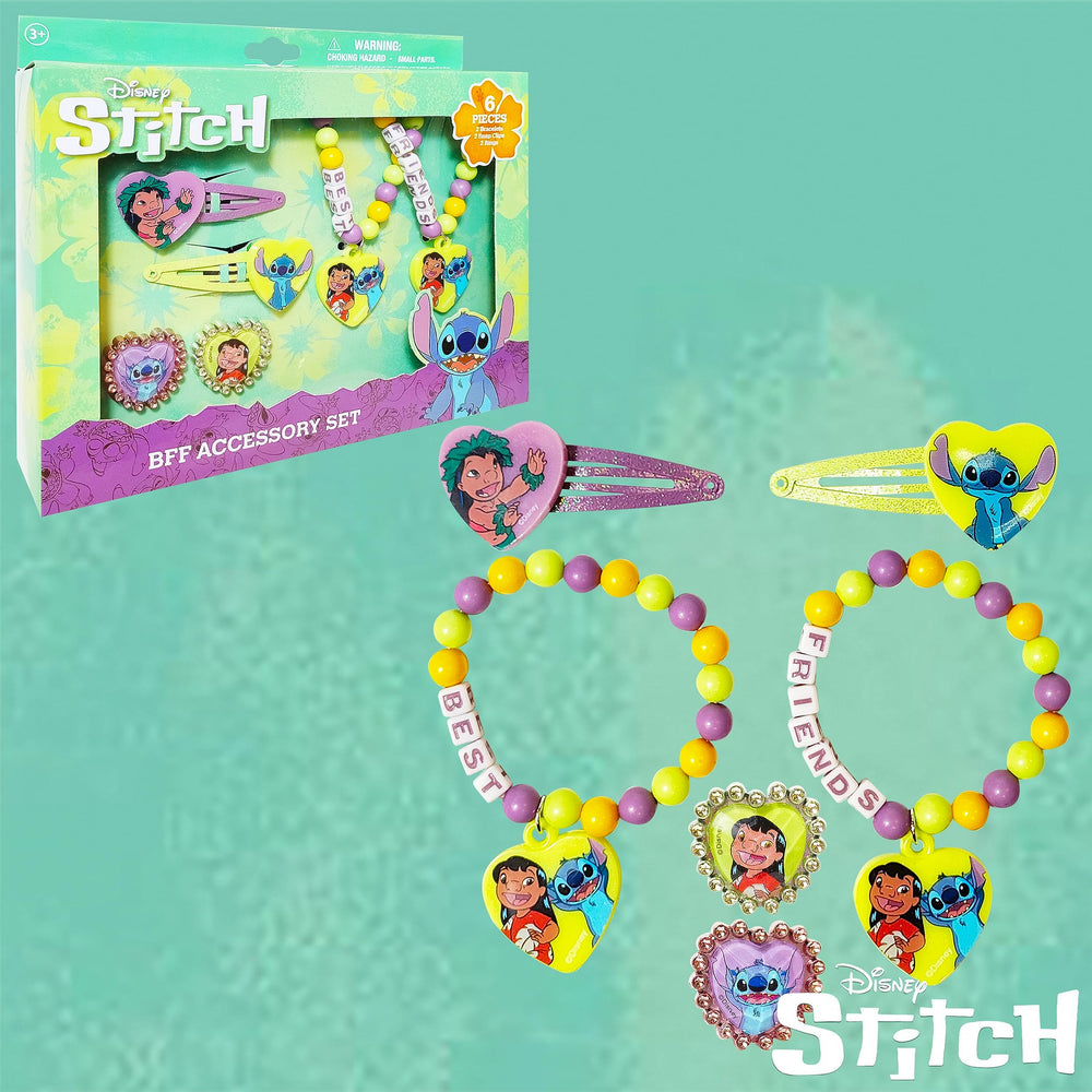 LUV HER Disney Stitch BFF rings close-up with colorful details.