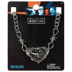 LUV HER Kids Universal Monsters Necklace featuring Frankenstein heart pendant, ideal for Halloween outfits.