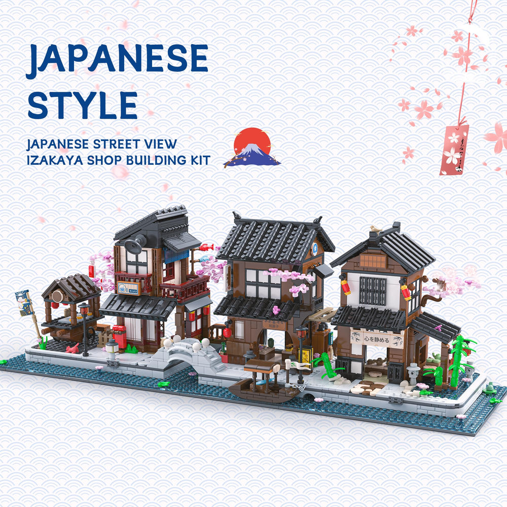 LuxRebuty Cherry Blossom Trees River: serene micro town scene for tabletop display.
