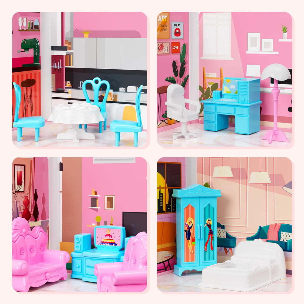 LUYE 4 Stories Doll House living room with furniture for creative storytelling