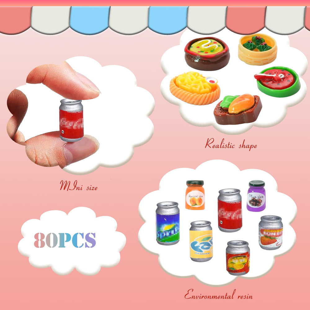 LUYI dollhouse desserts miniatures, cakes, buns, and pastries in bright hues for tasty display.