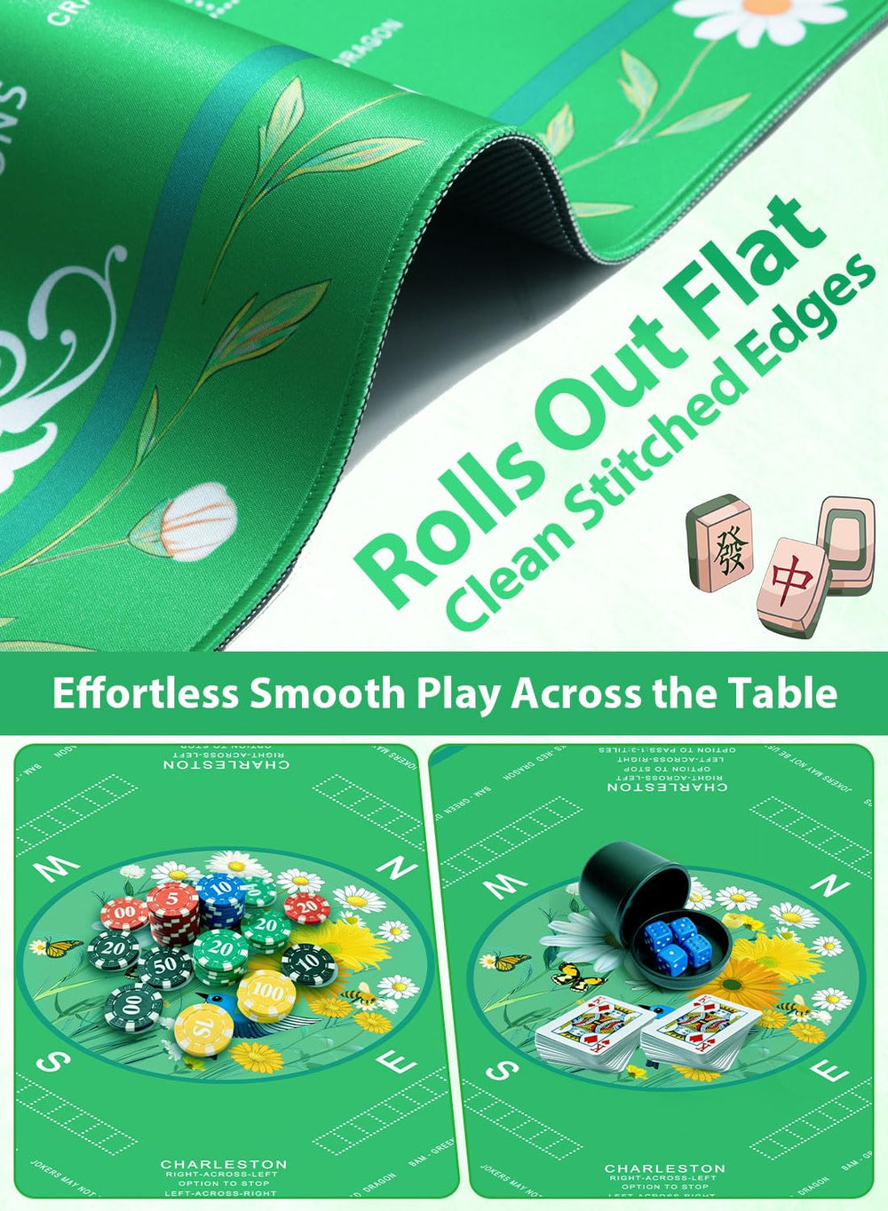 LUYULAKI mahjong mat rolls flat for quick setup and storage