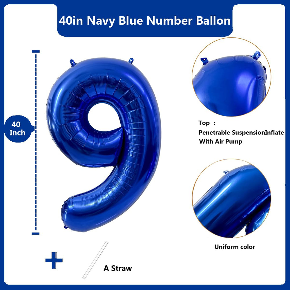 LVMOQIQIU navy blue 9 balloon close-up highlighting premium foil finish.