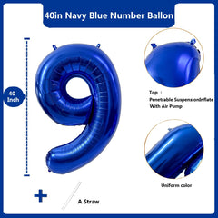 LVMOQIQIU navy blue 9 balloon close-up highlighting premium foil finish.