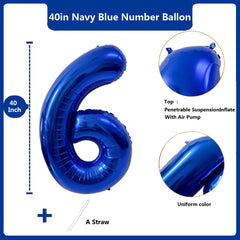 LVMOQIQIU navy blue number 6 balloon, side view adds dramatic focal point for events.