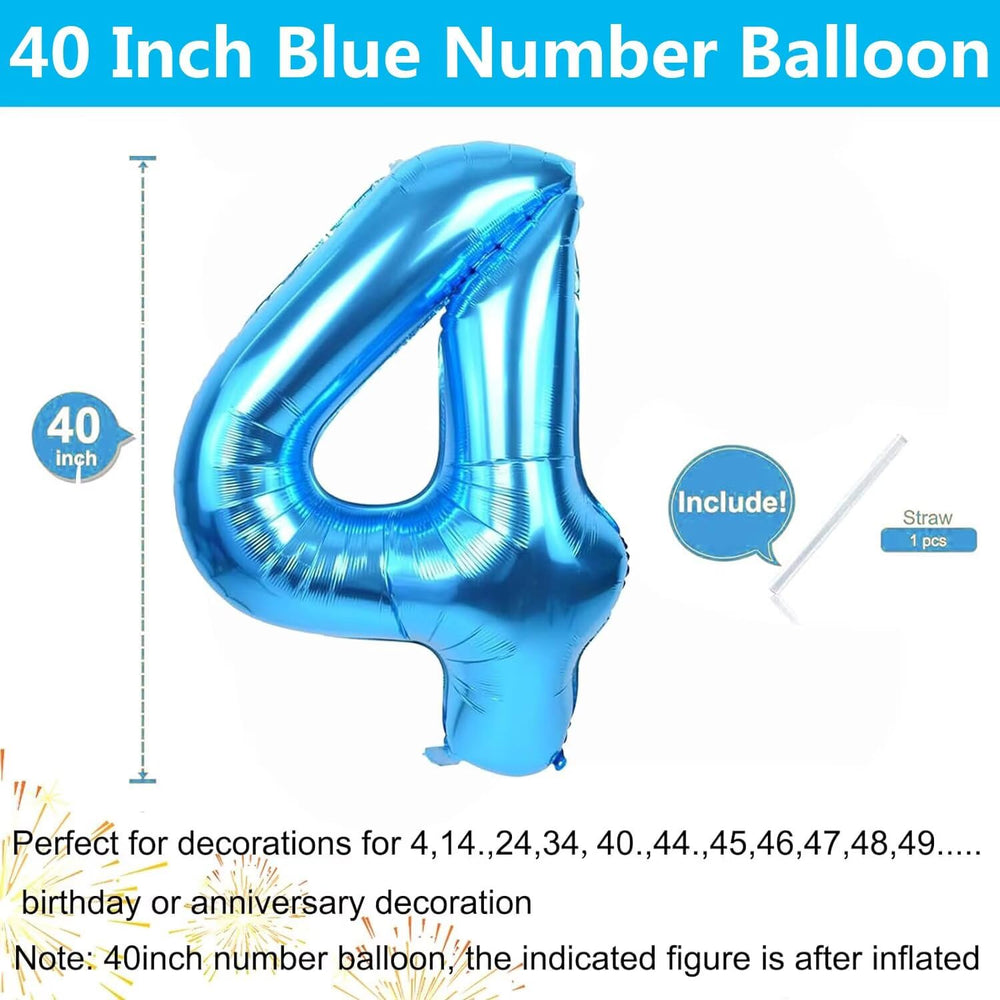 LVMOQIQIU 40-inch blue foil number 4 balloon, uninflated and ready to fill