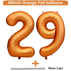LVMOQIQIU 40-inch orange foil number balloon 29 side view enhances visual height.