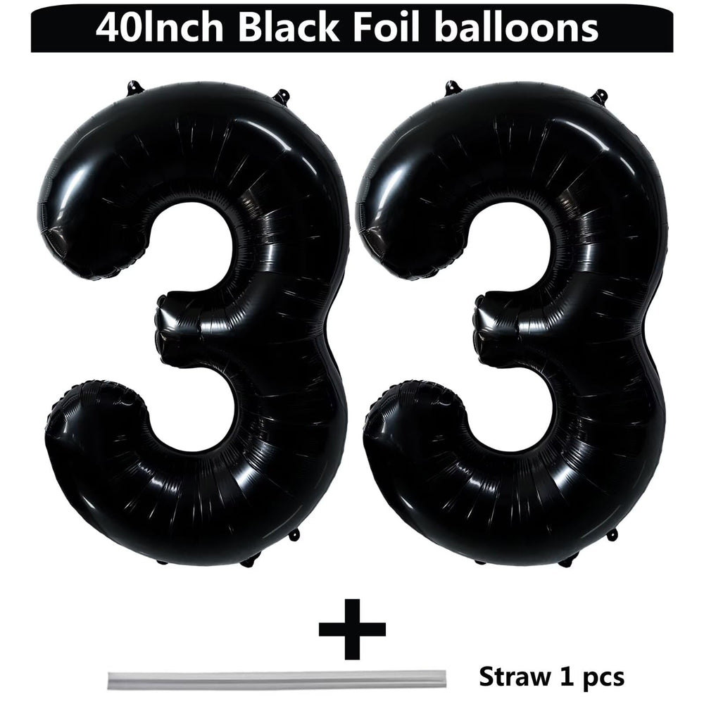LVMOQIQIU black 33-number balloon ready for air or helium filling.