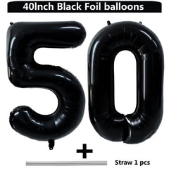 Close-up of LVMOQIQIU 50-number balloon showing premium foil finish
