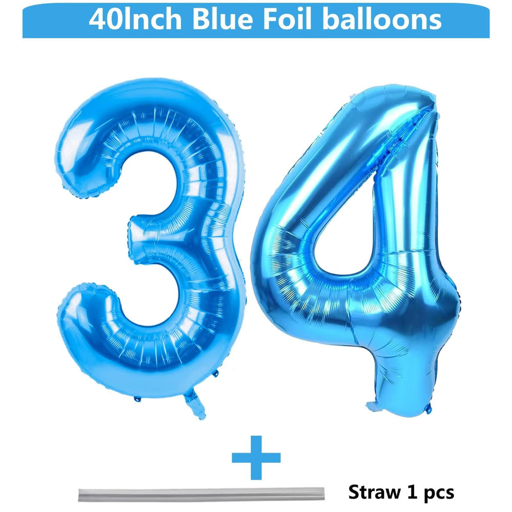 LVMOQIQIU blue number 34 foil balloon accents birthday decor