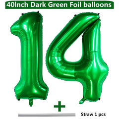 LVMOQIQIU dark green number 14 balloon not inflated for milestone decor.