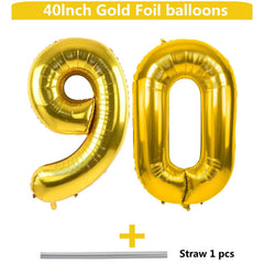 LVMOQIQIU foil gold 90-number balloon, durable for events.