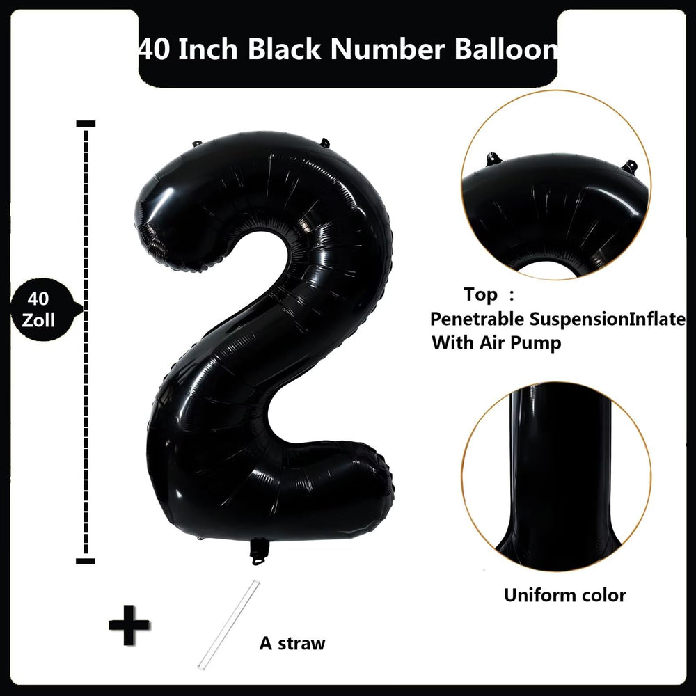 LVMOQIQIU 40-inch black foil numeral balloon 2 for weddings