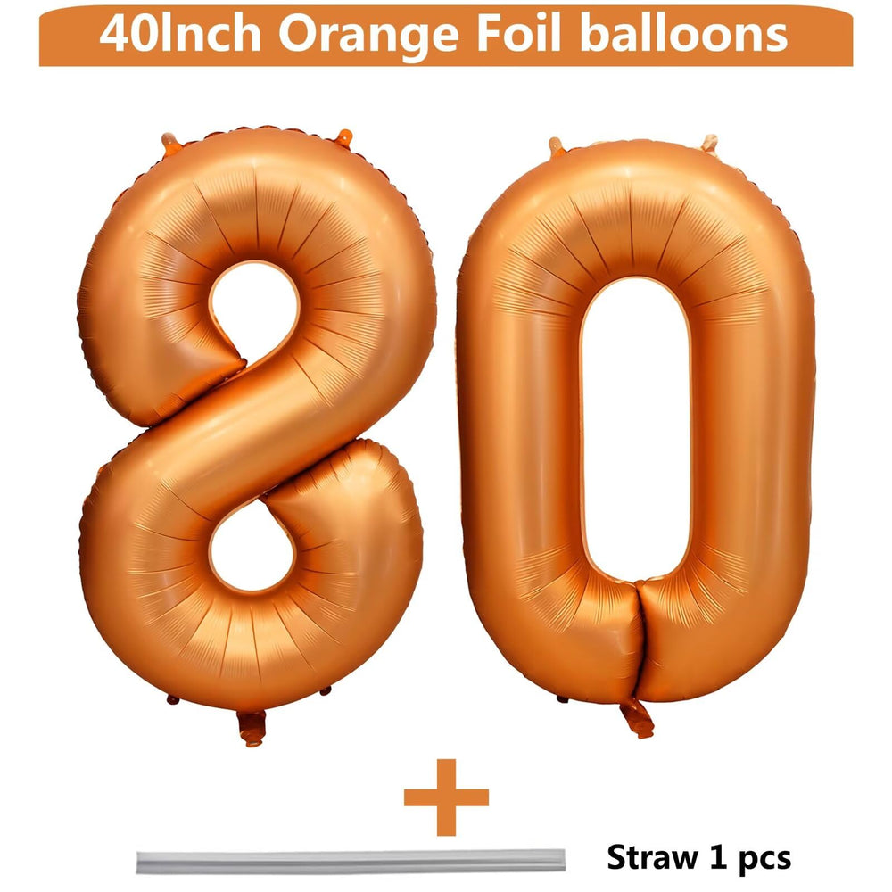 LVMOQIQIU orange foil number balloons 80-set, ideal for photo backdrops.