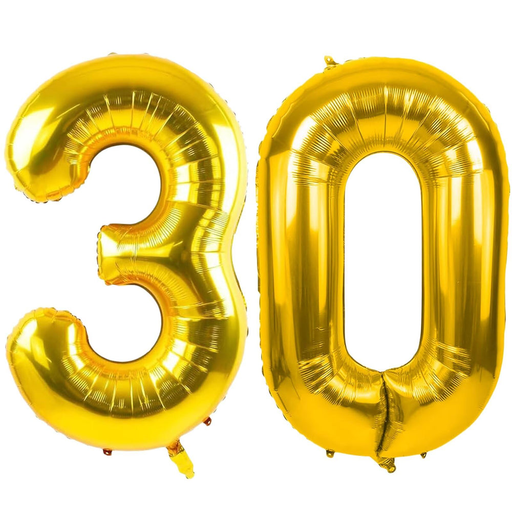 LVMOQIQIU gold-30-number-balloon 40-inch close-up shows premium foil glow for stylish milestone decor.