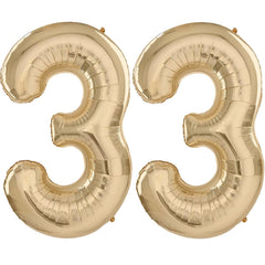LVMOQIQIU light gold 40-inch number balloon displaying 33 for a chic birthday backdrop.