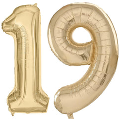 LVMOQIQIU light gold 40-inch number 19 balloon for an elegant 19th birthday backdrop.