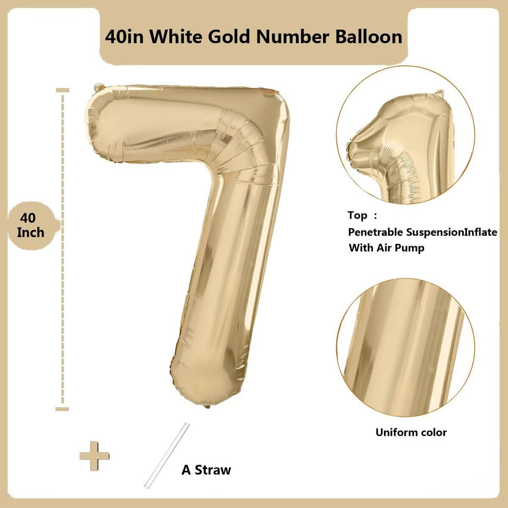 LVMOQIQIU light gold foil balloon 7th birthday setup for photos.