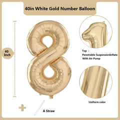 LVMOQIQIU light gold 8-number balloon inflated, shimmering for elegant events.