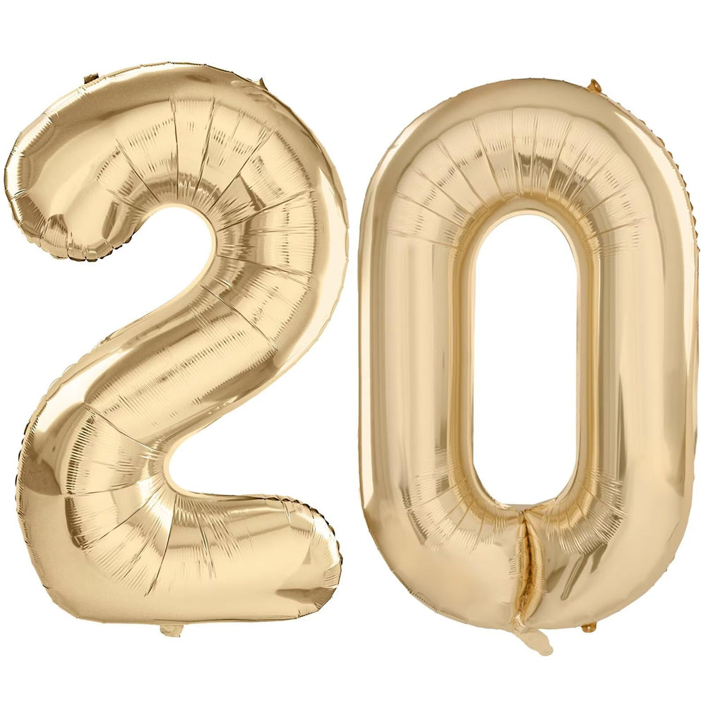 LVMOQIQIU light gold 40-inch number balloons for a striking 20 display at celebrations.