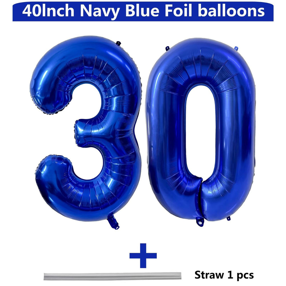 LVMOQIQIU navy blue foil number balloon close-up detail.