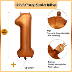 LVMOQIQIU orange foil number balloon 40inch birthday setup, festive photo backdrop.