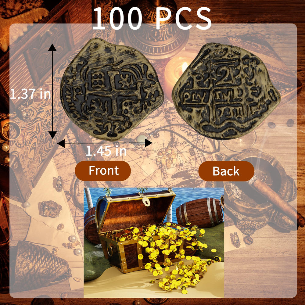 LVYOUIF bronze pirate coins nestled in a treasure chest for pretend treasure hunts.