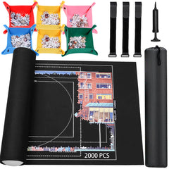 Lwoeo Jigsaw Puzzle Mat Roll Up top view, smooth surface supports easy piece placement.