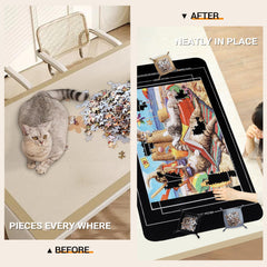Lwoeo smooth polyester top with natural rubber bottom, keeps pieces flat.