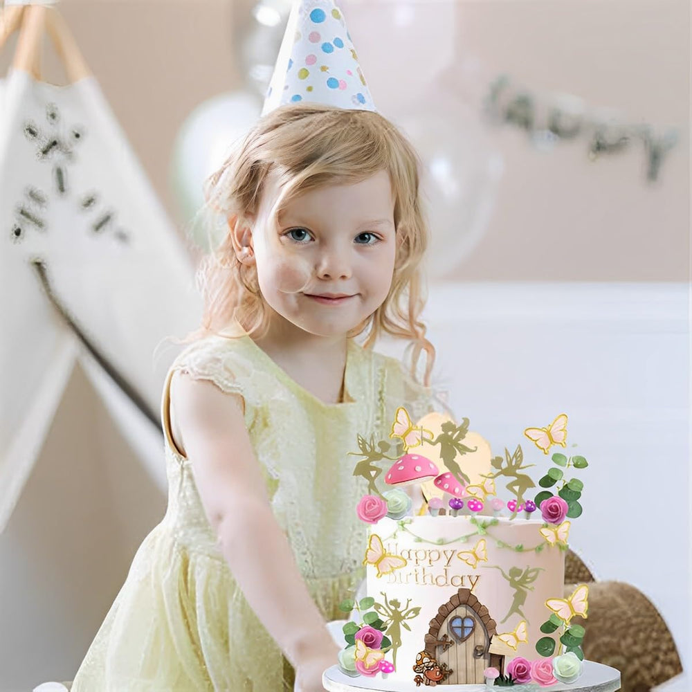 LXASIY big pink mushroom topper adds whimsy to birthday cake.